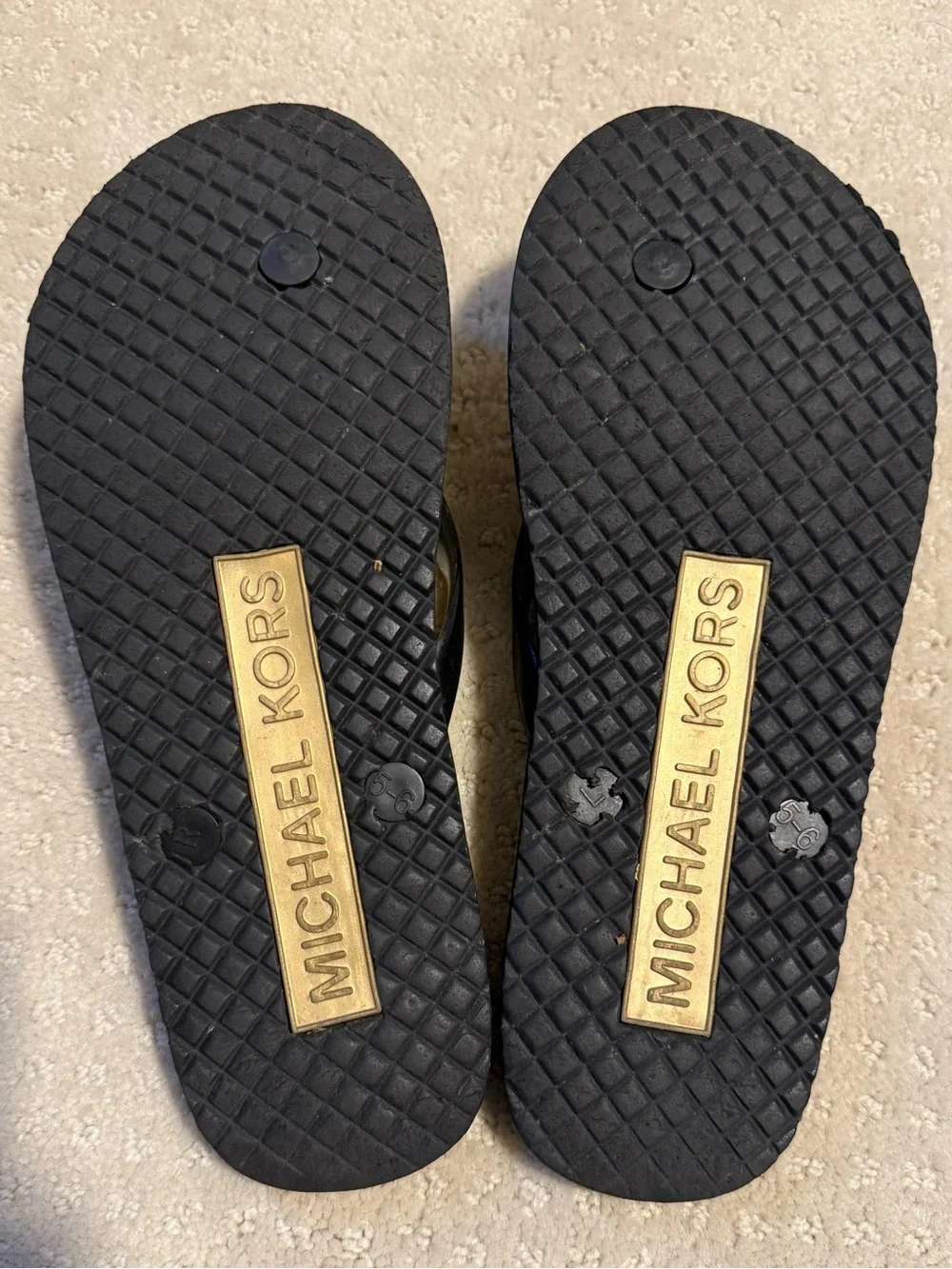 Michael Kors Leopard Print MK Logo Flip Flops - Black & Tan